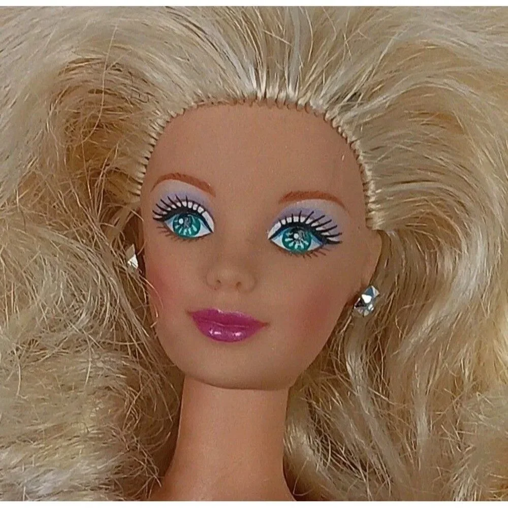 Barbie Twist and Turn Blonde Blue Eyes Earrings Formal Gown Vintage Non Bending